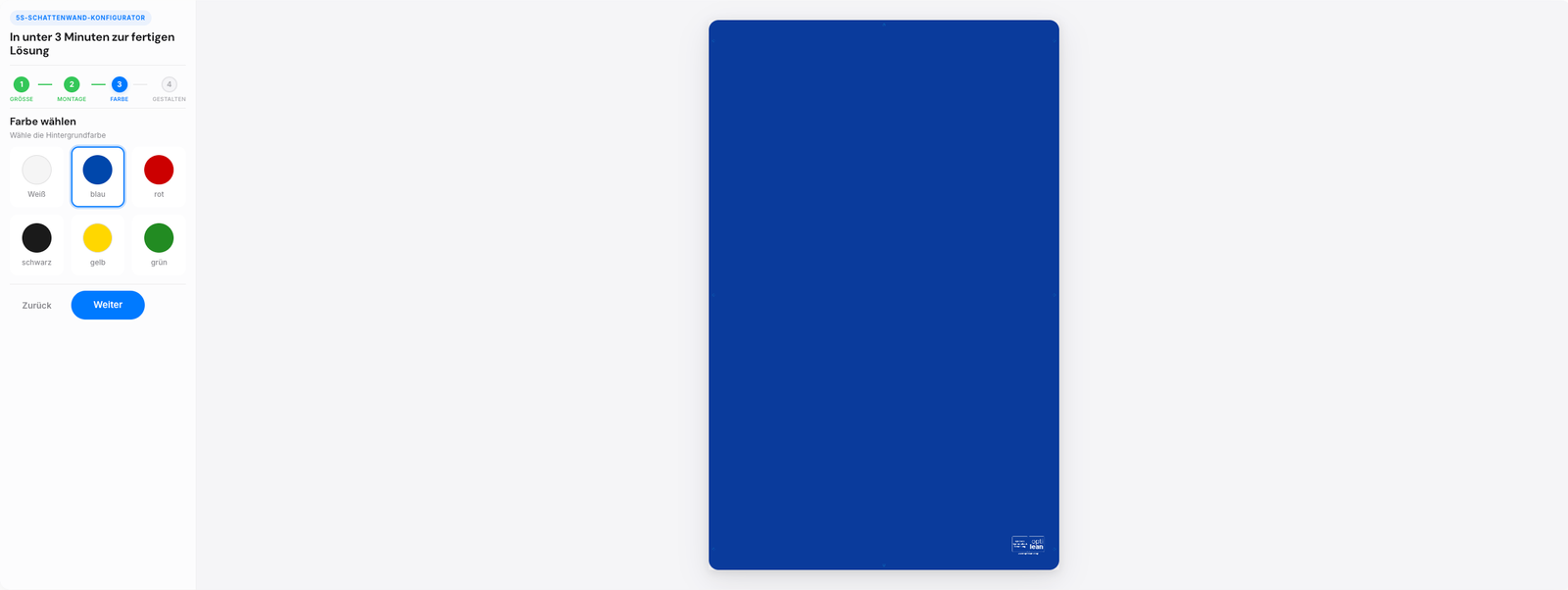 Farbauswahl im Optilean Produktkonfigurator