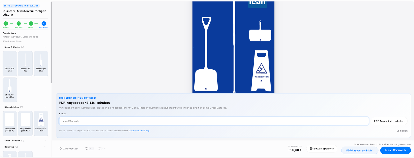 PDF-Angebot per E-Mail aus dem Optilean Konfigurator