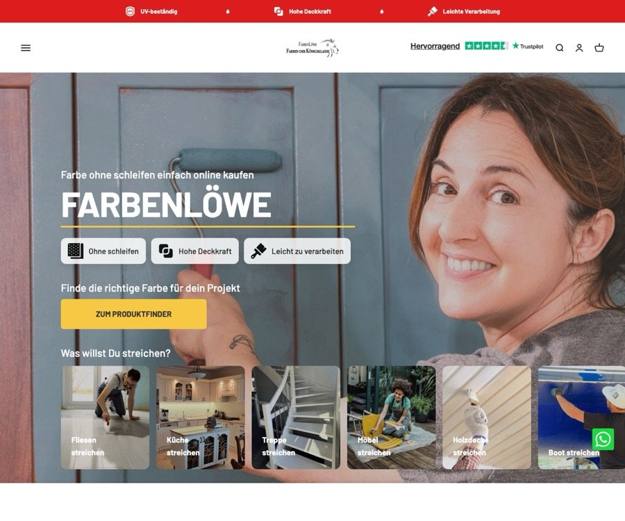 Screenshot der Farben Löwe Website