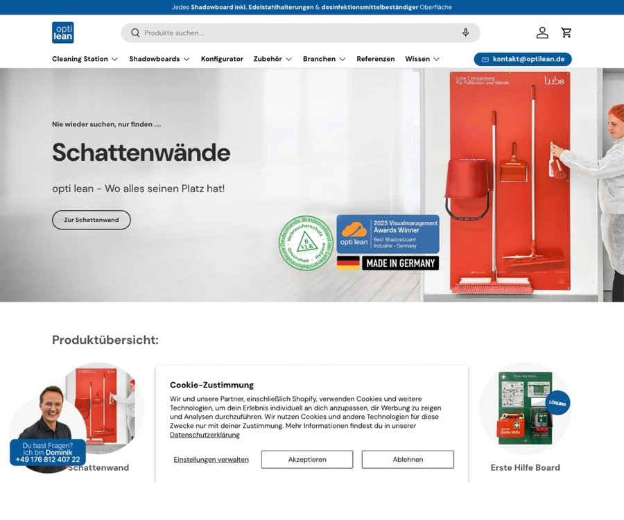 Screenshot der opti lean Website