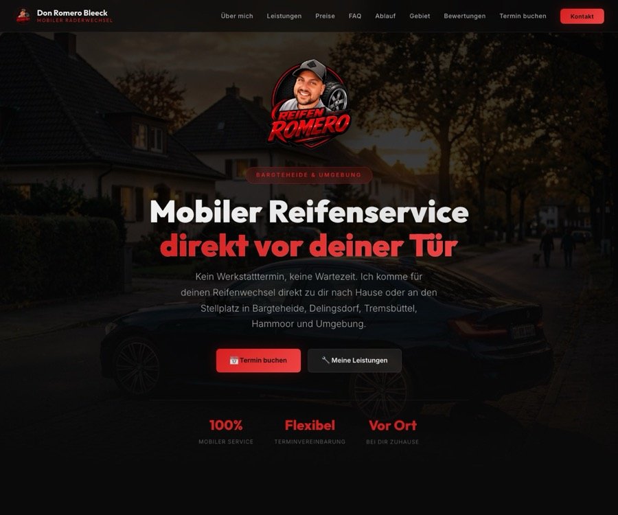 Screenshot der Reifen Romero Website