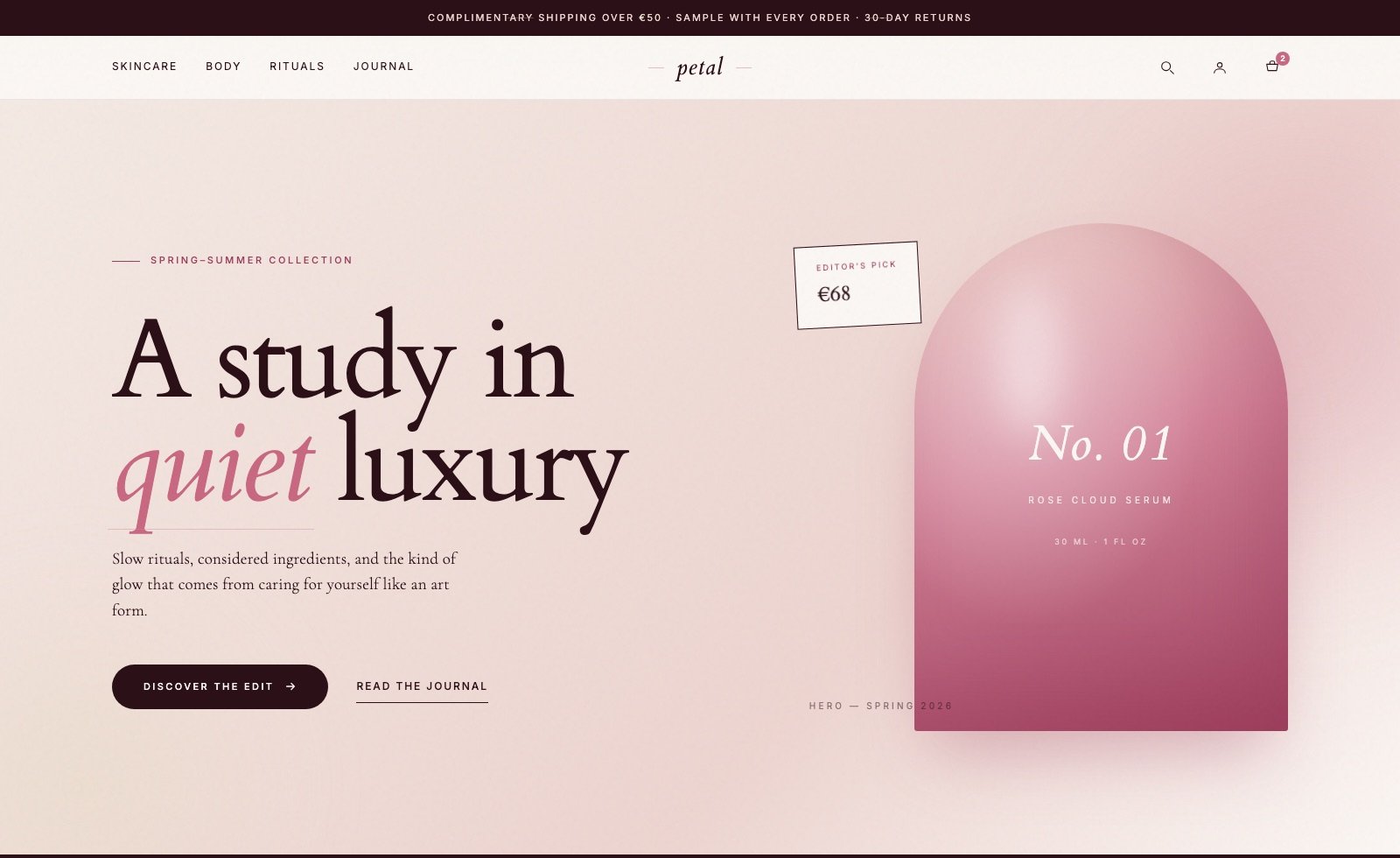 Petal Shopify Beauty Theme als Desktop Storefront