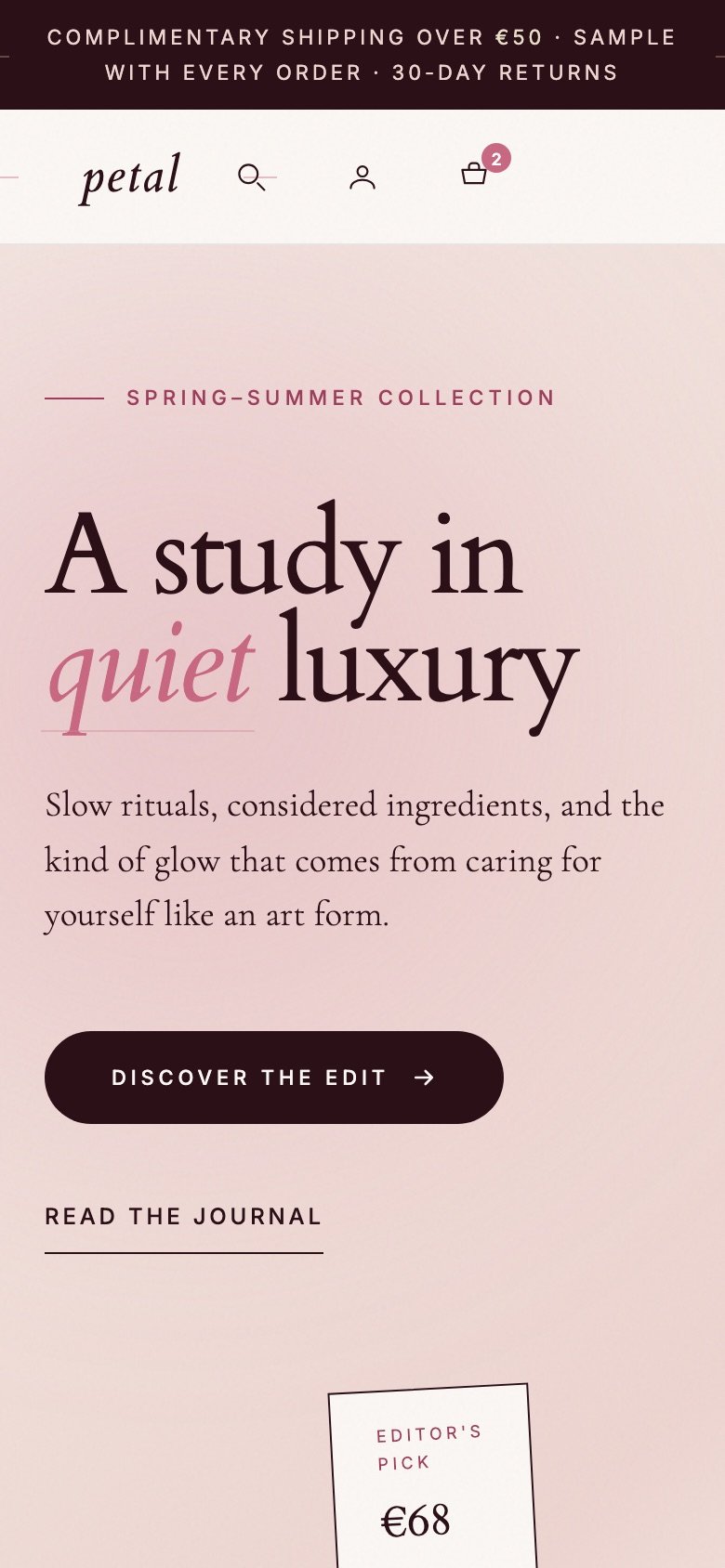 Petal Shopify Theme mobile Ansicht